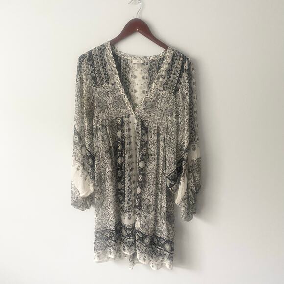 Joie 100% Silk Floral Sheer Short‎ Length Long Sleeve Dress Coverup Size Small - Picture 1 of 6